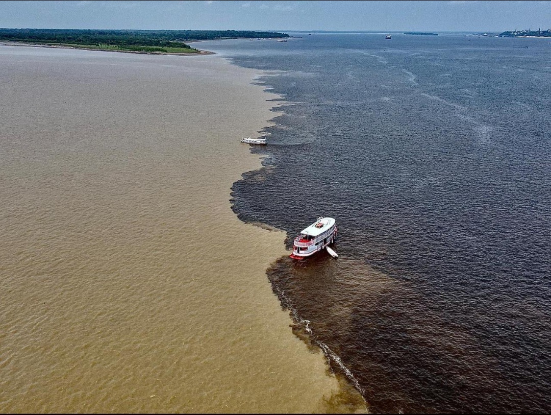 Encontro das águas na Amazônia, visto de cima